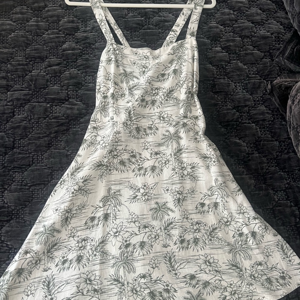 Z Supply White Mini Dress with Green Sketch Floral Print